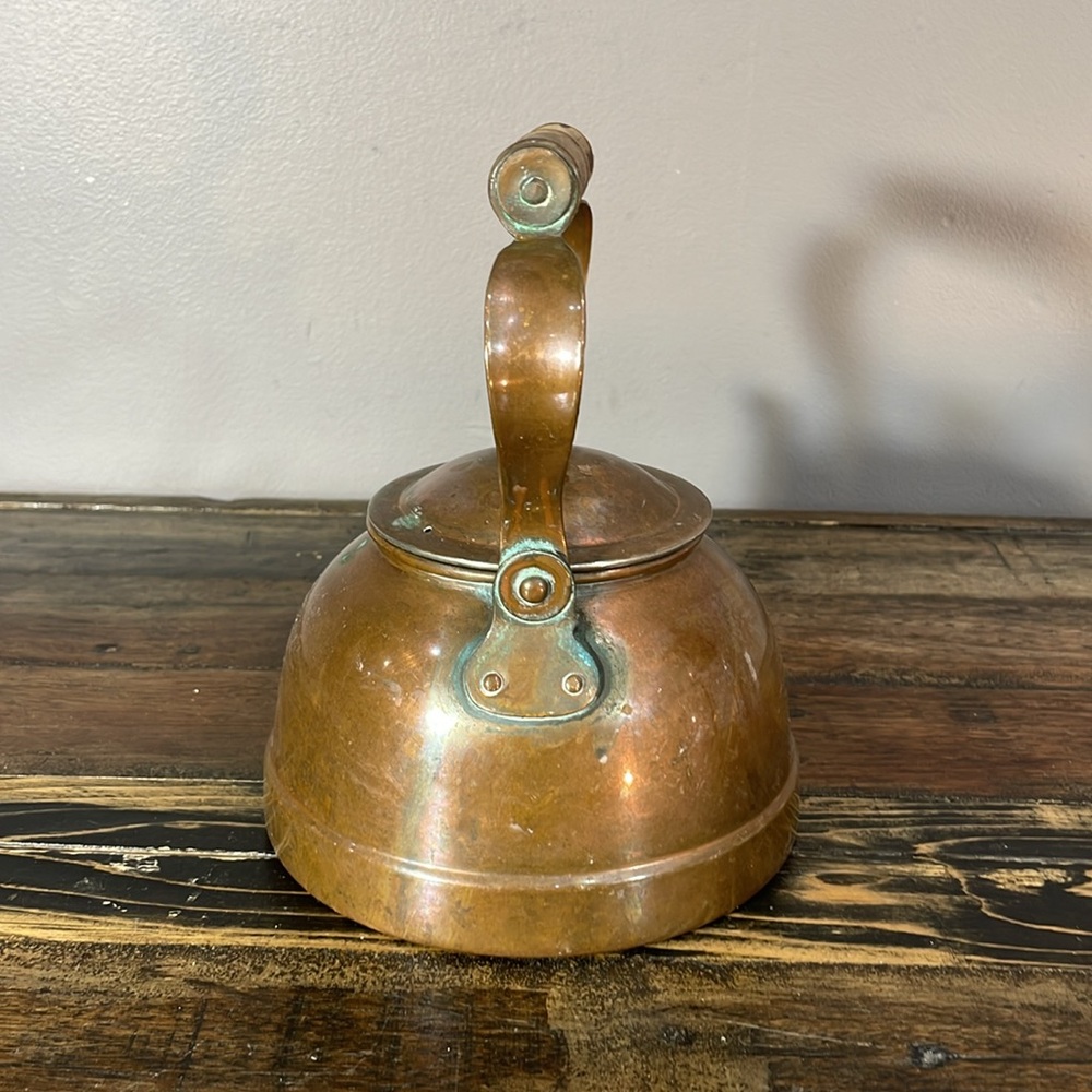 Vintage Copper Teapot with Wooden Handle gorgeous greening! This is a beauty! - Picture 5 of 17